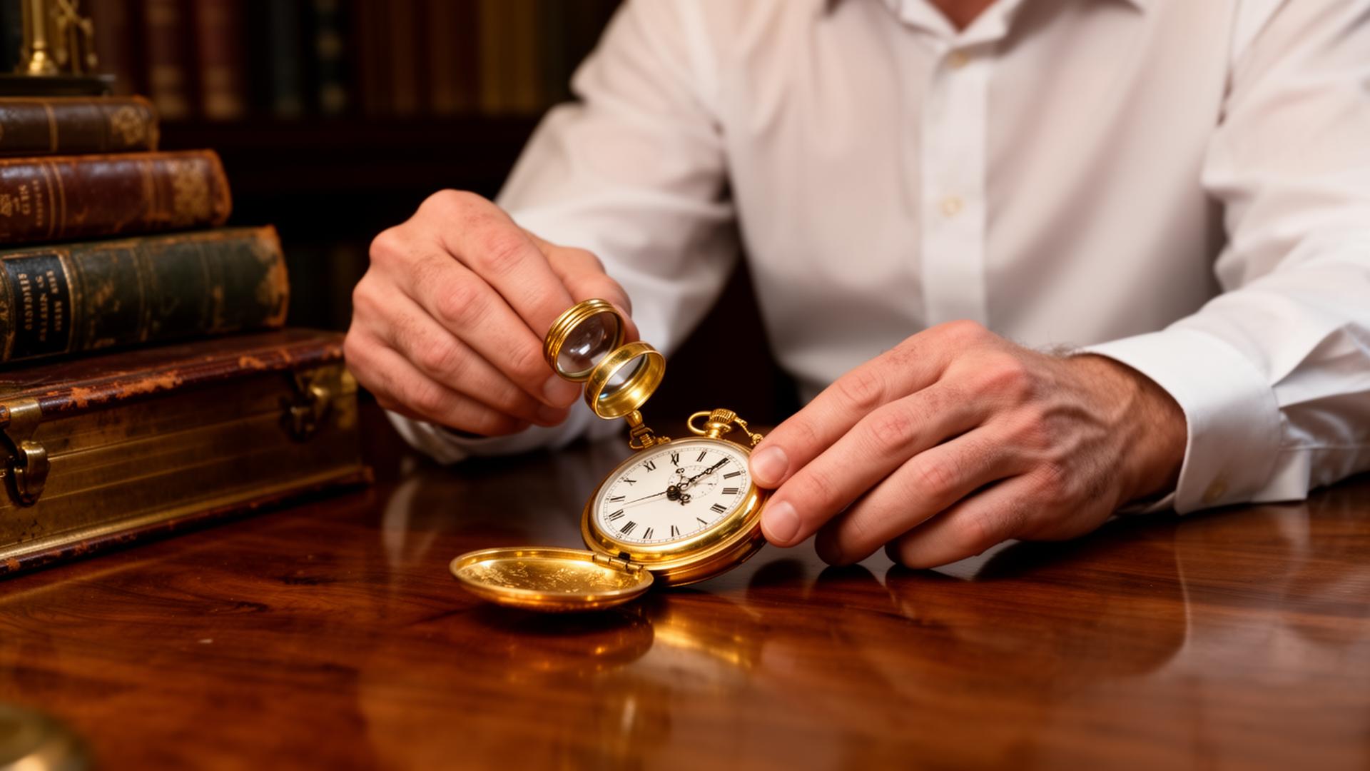 An appraiser inspecting a pocket watch